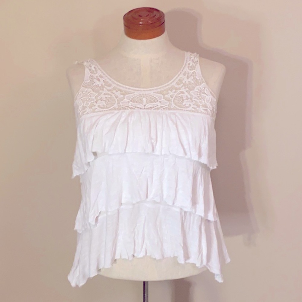 Lacey Ruffle White Tank Top